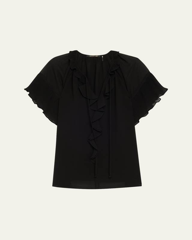 Vale Raglan-Sleeve Ruffle Blouse